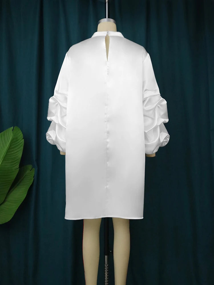 Plus Size White Ruffle Sleeve Shift dress