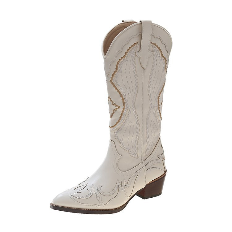 White Pointed Western Boot with Embroidery