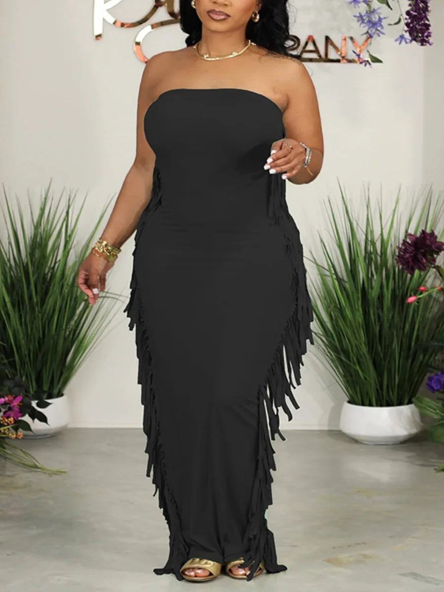 Plus Size Tassel Design Bodycon Tube Dress