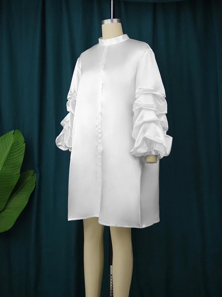 Plus Size White Ruffle Sleeve Shift dress