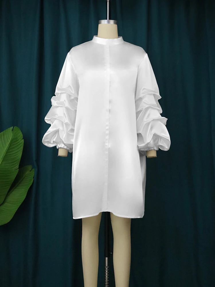 Plus Size White Ruffle Sleeve Shift dress