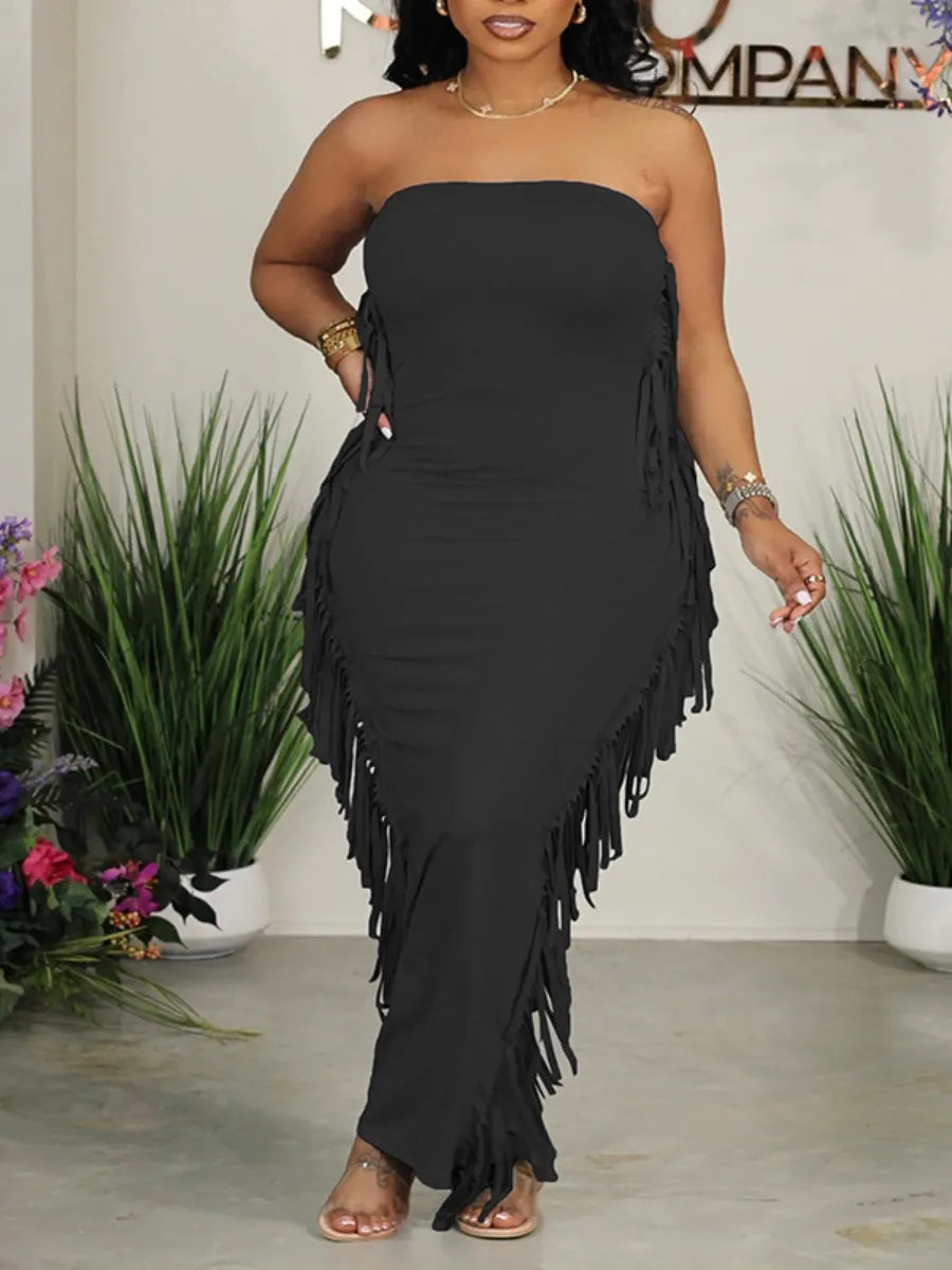 Plus Size Tassel Design Bodycon Tube Dress